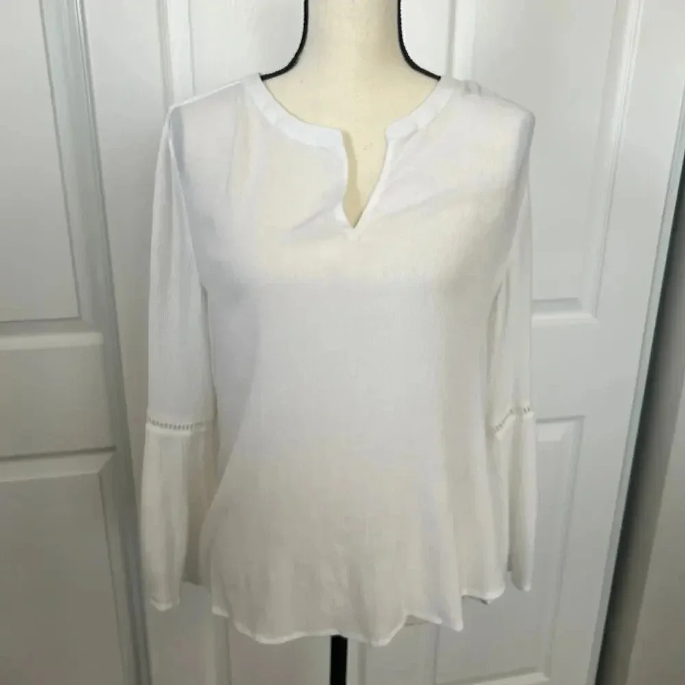 INC International Concepts White Long Sleeve Blouse‎ Boho Women's Medium